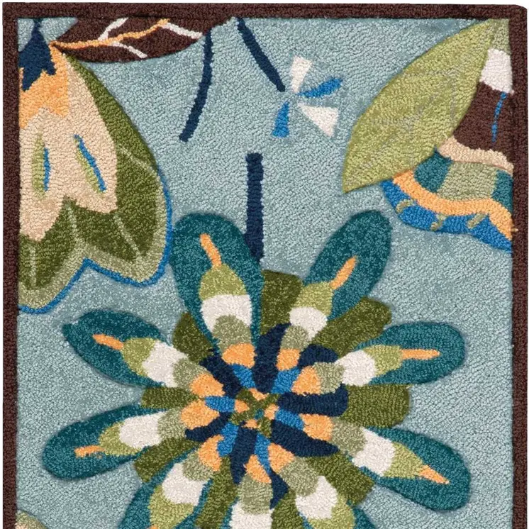 2' X 3' Blue Floral Hand Carved Handmade Area Rug