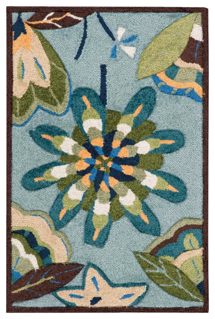 2' X 3' Blue Floral Hand Carved Handmade Area Rug