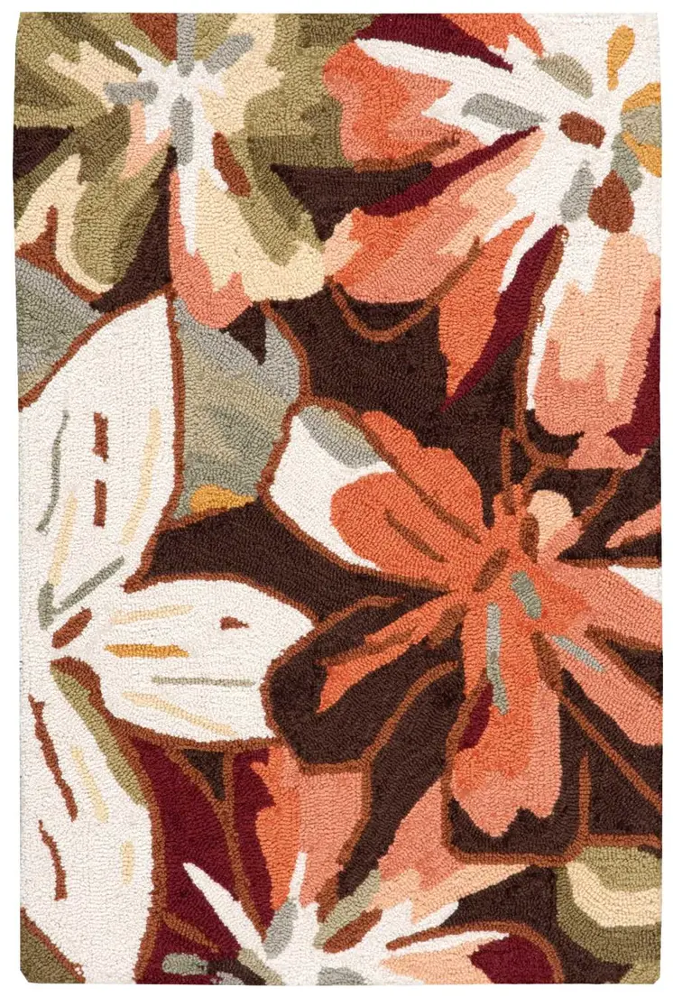 2' X 3' Tan and Dark Brown Floral Hand Carved Handmade Area Rug