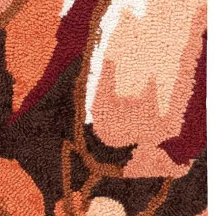 2' X 3' Tan and Dark Brown Floral Hand Carved Handmade Area Rug