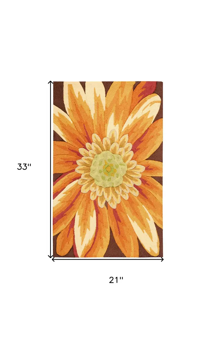 2' X 3' Brown Orange and Yellow Floral Hand Carved Handmade Area Rug