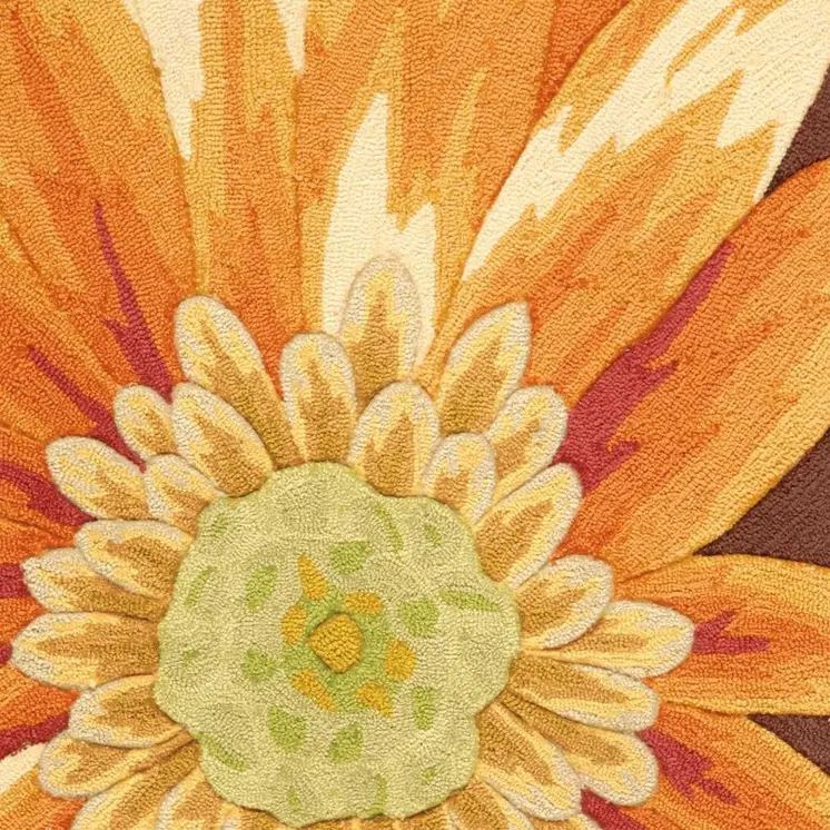 2' X 3' Brown Orange and Yellow Floral Hand Carved Handmade Area Rug