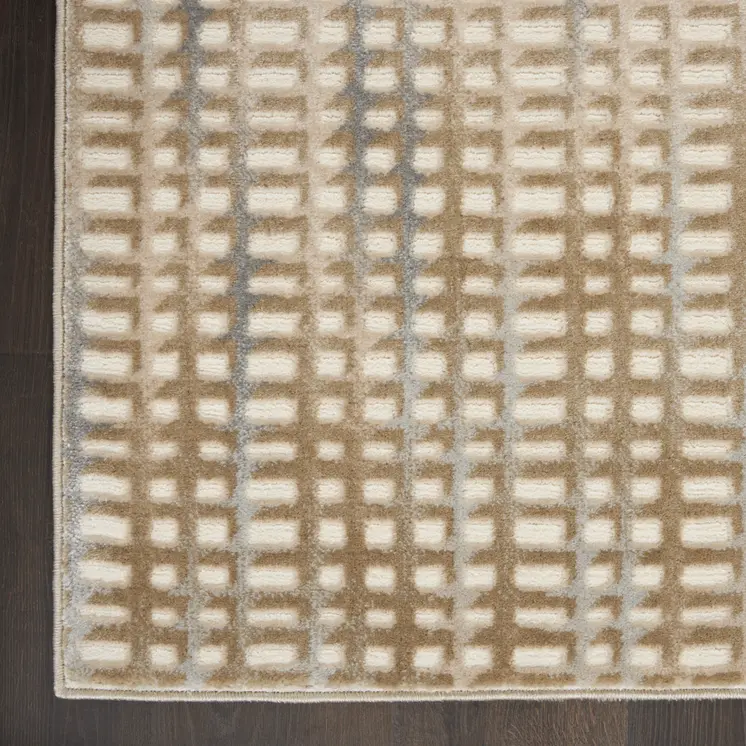 7' Beige And Blue Abstract Indoor Outdoor Runner Rug