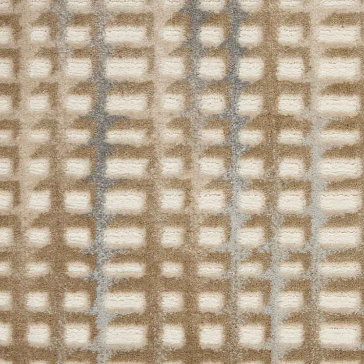 7' Beige And Blue Abstract Indoor Outdoor Runner Rug
