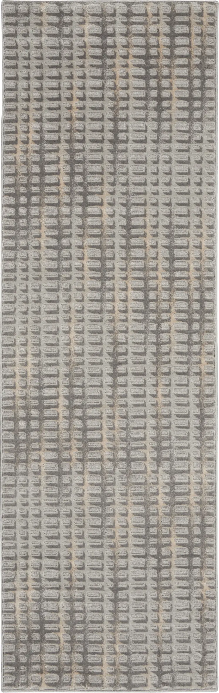 7' Gray And Beige Abstract Indoor Outdoor Runner Rug