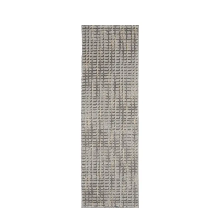 7' Gray And Beige Abstract Indoor Outdoor Runner Rug