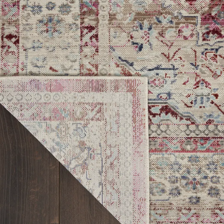 5' X 8' Ivory Red And Brown Floral Distressed Area Rug