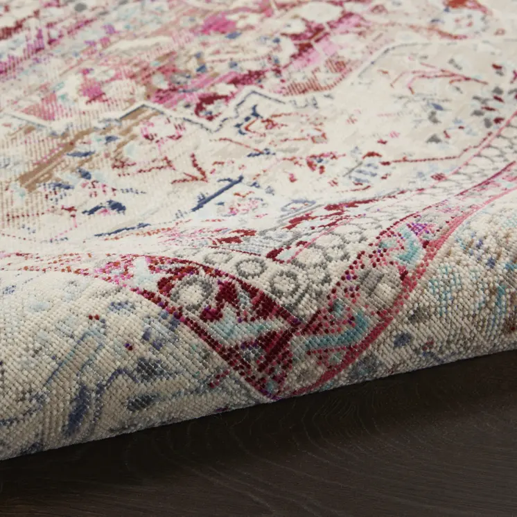 5' X 8' Ivory Red And Brown Floral Distressed Area Rug