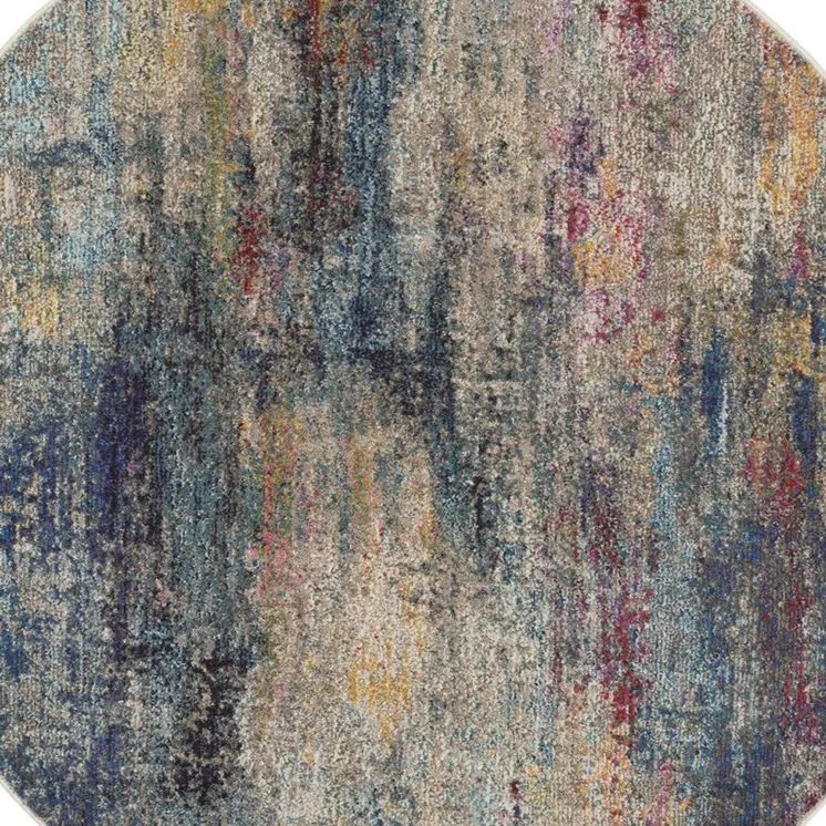6' Ivory Blue And Orange Floral Distressed Runner Rug