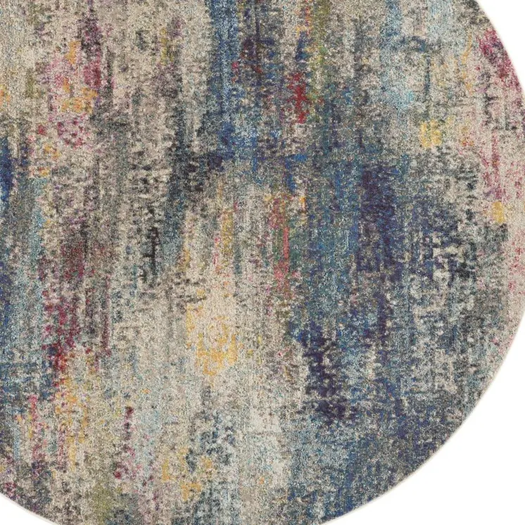 4' X 6' Ivory Blue And Orange Floral Distressed Area Rug