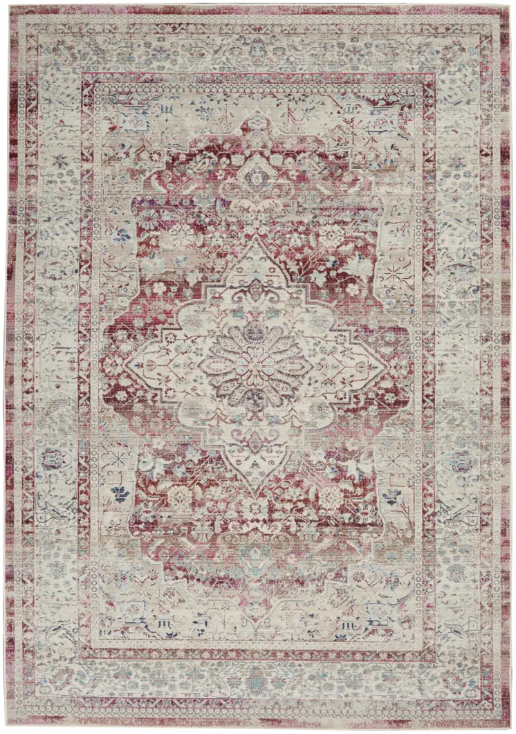 4' X 6' Ivory Red And Brown Floral Distressed Area Rug