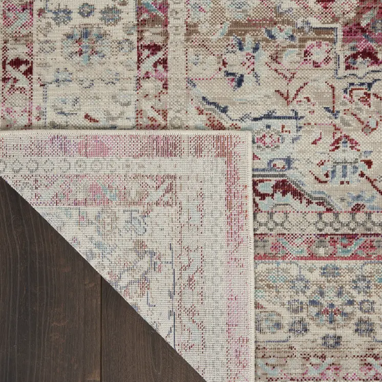 4' X 6' Ivory Red And Brown Floral Distressed Area Rug