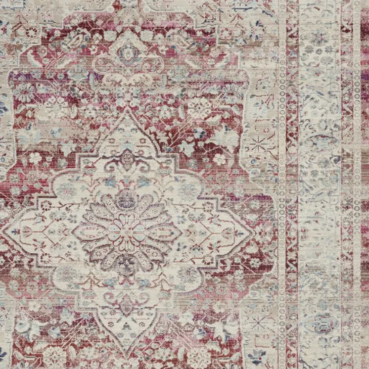 4' X 6' Ivory Red And Brown Floral Distressed Area Rug