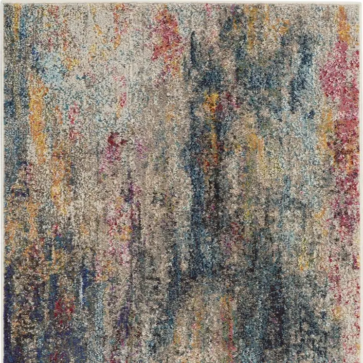 2' X 4' Ivory Blue And Orange Floral Distressed Area Rug