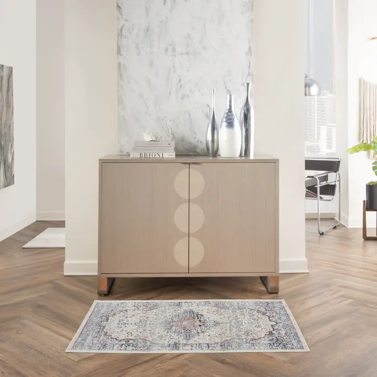 2' X 4' Ivory Blue And Orange Floral Distressed Area Rug