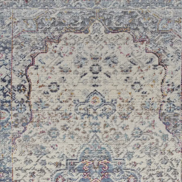2' X 4' Ivory Blue And Orange Floral Distressed Area Rug