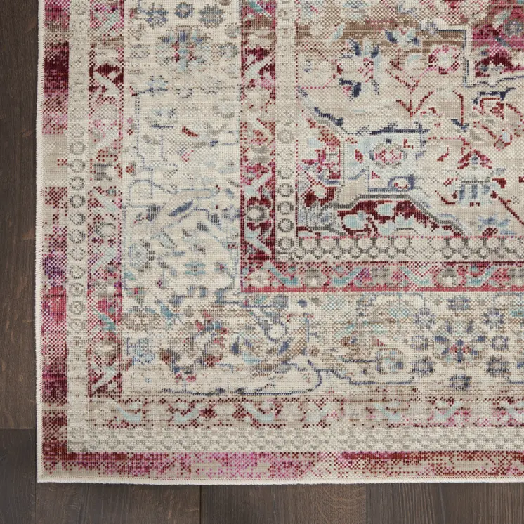 2' X 4' Ivory Red And Brown Floral Distressed Area Rug