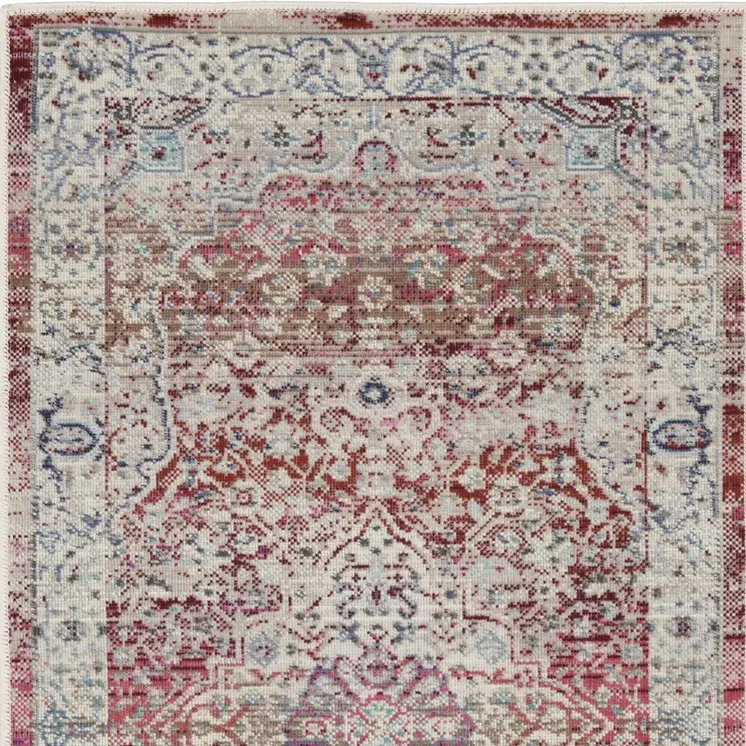 2' X 4' Ivory Red And Brown Floral Distressed Area Rug