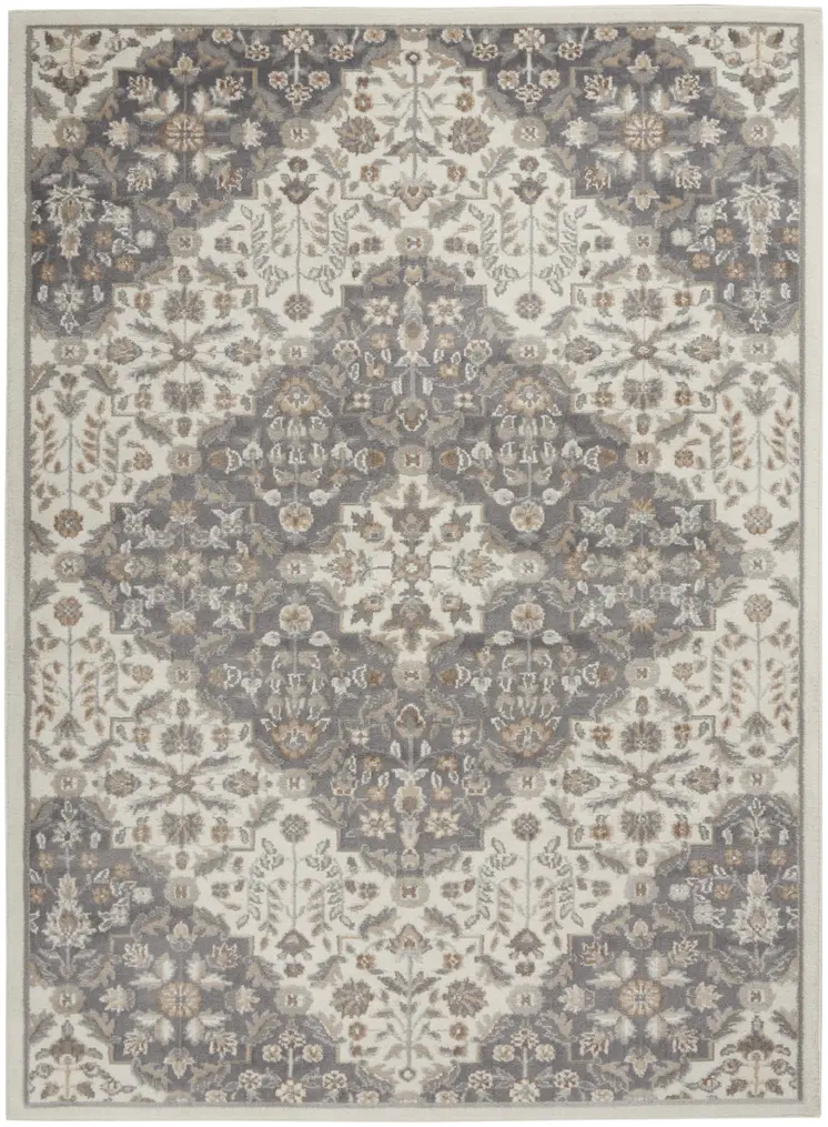 4' X 6' Ivory and Gray Floral Non Skid Area Rug