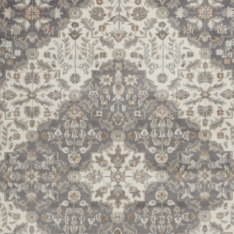 4' X 6' Ivory and Gray Floral Non Skid Area Rug