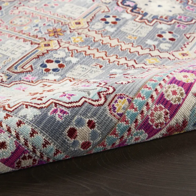 8' Ivory Pink And Gray Floral Distressed Runner Rug