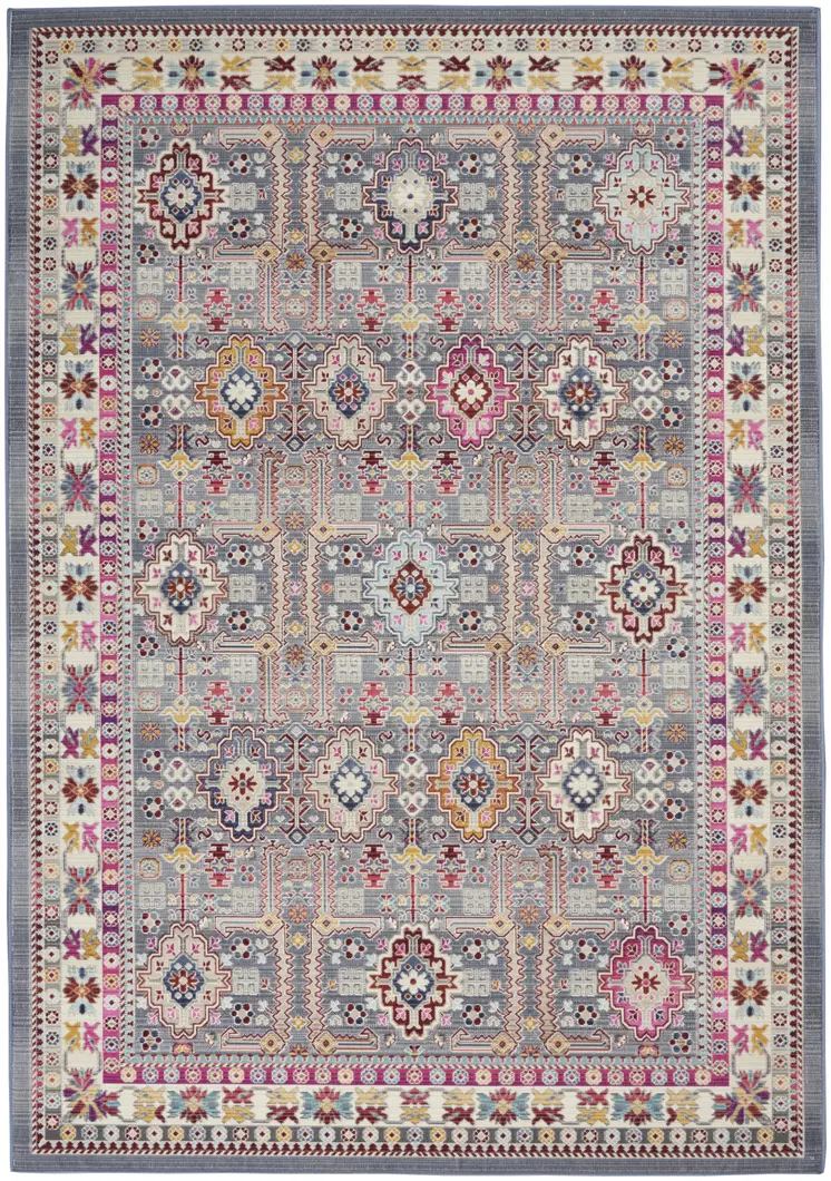 5' X 8' Ivory Pink And Gray Floral Distressed Area Rug