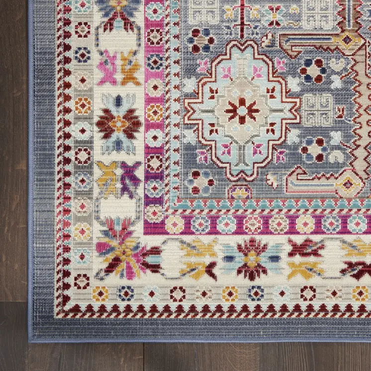 5' X 8' Ivory Pink And Gray Floral Distressed Area Rug