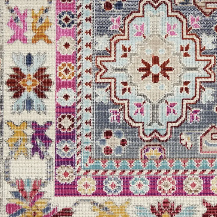 5' X 8' Ivory Pink And Gray Floral Distressed Area Rug