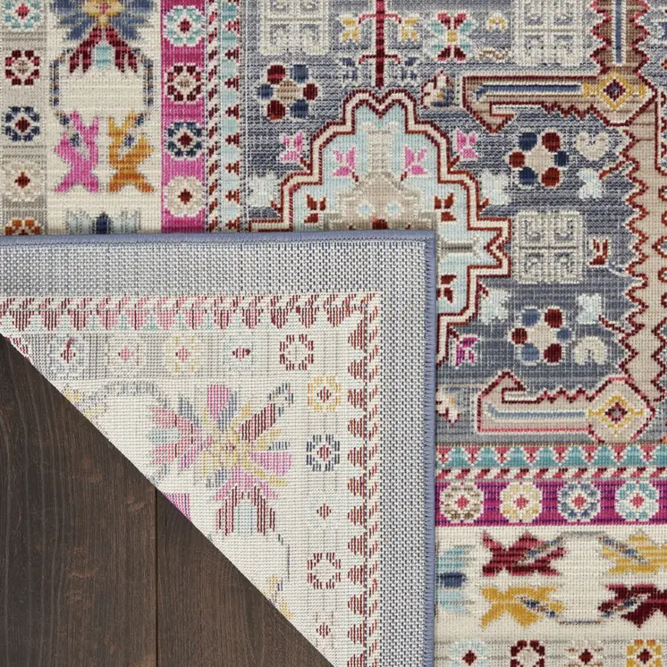 5' X 8' Ivory Pink And Gray Floral Distressed Area Rug