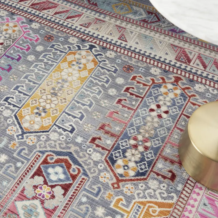 5' X 8' Ivory Gray And Red Floral Distressed Area Rug