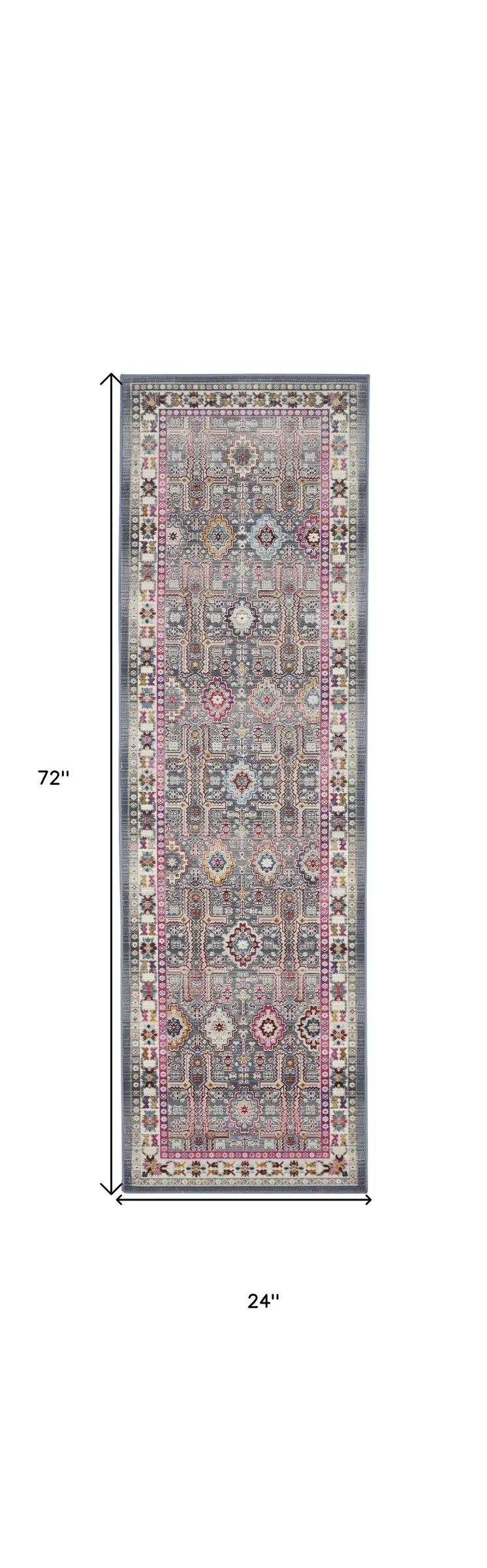 6' Ivory Pink And Gray Floral Distressed Runner Rug