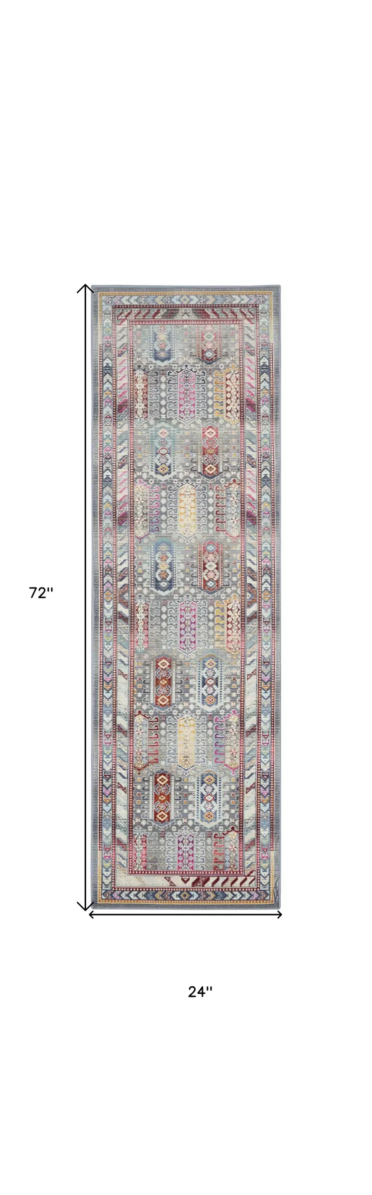 6' Ivory Gray And Red Floral Distressed Runner Rug
