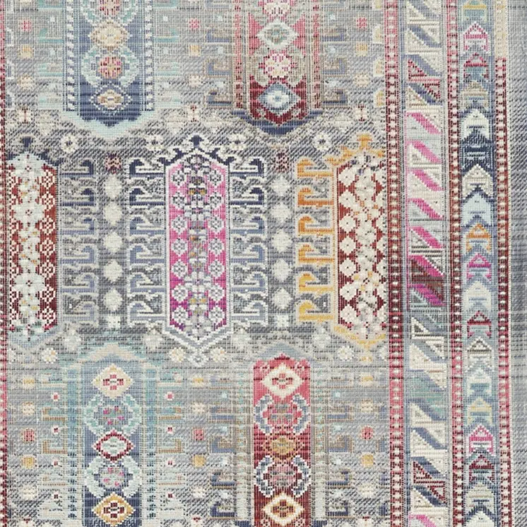 6' Ivory Gray And Red Floral Distressed Runner Rug