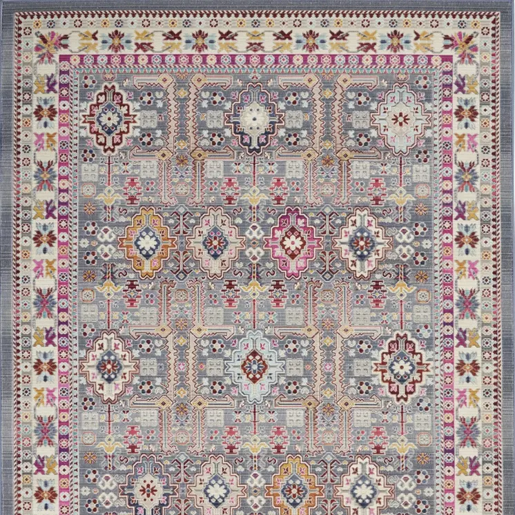 4' X 6' Ivory Pink And Gray Floral Distressed Area Rug