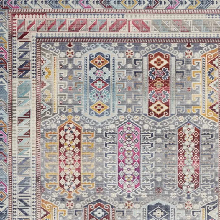 4' X 6' Ivory Gray And Red Floral Distressed Area Rug