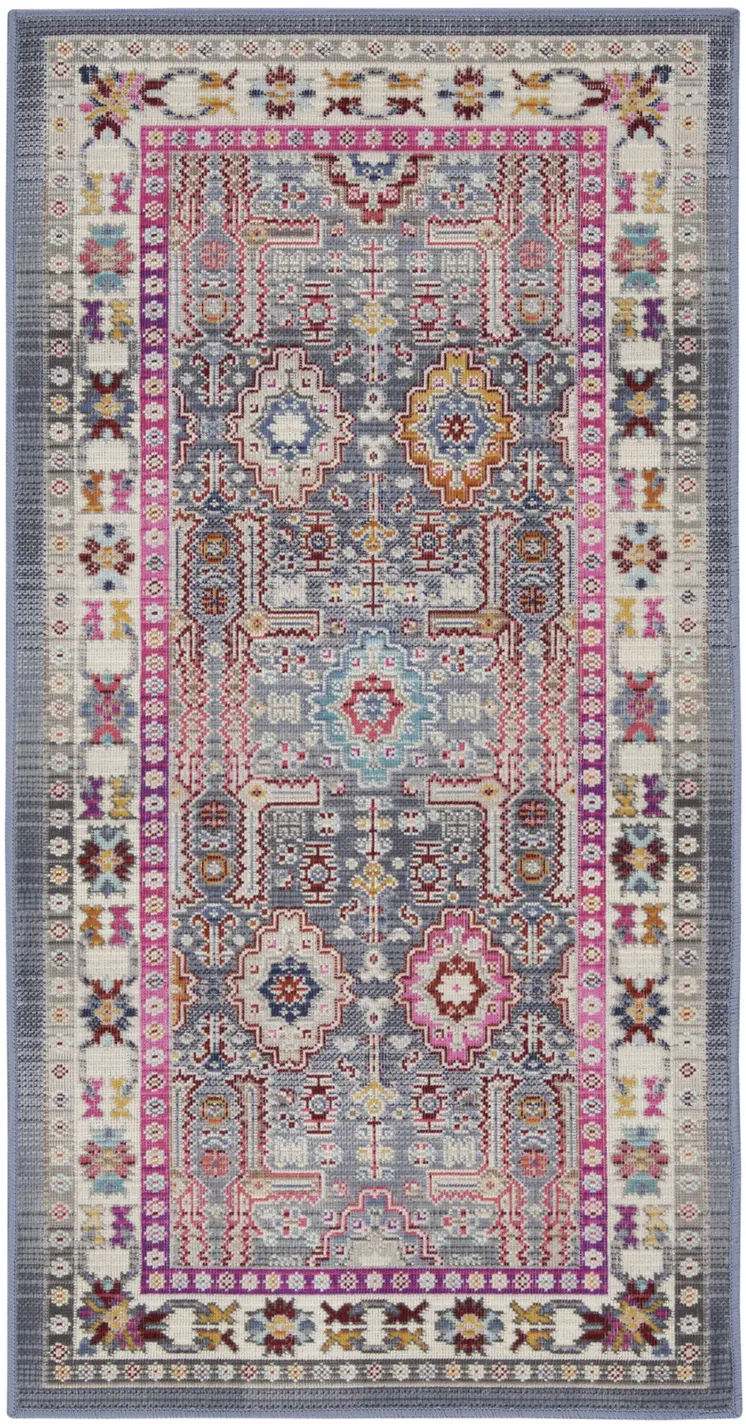 2' X 4' Ivory Pink And Gray Floral Distressed Area Rug