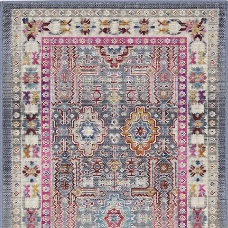 2' X 4' Ivory Pink And Gray Floral Distressed Area Rug