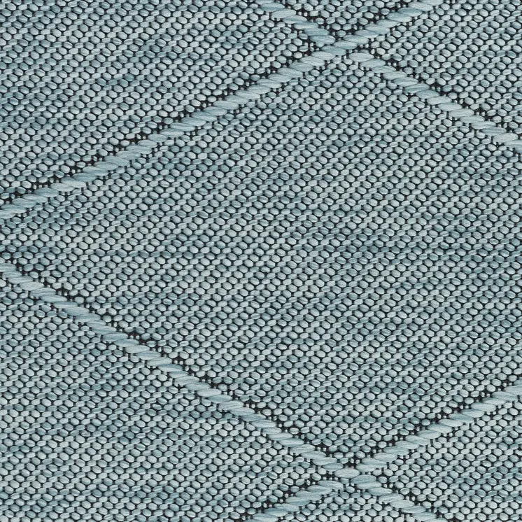8' Aqua And Ivory Geometric Indoor Outdoor Runner Rug