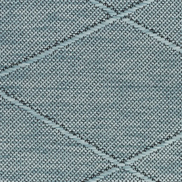 8' Aqua And Ivory Geometric Indoor Outdoor Runner Rug