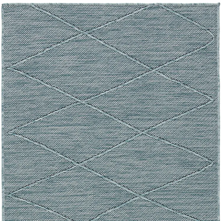 8' Aqua And Ivory Geometric Indoor Outdoor Runner Rug
