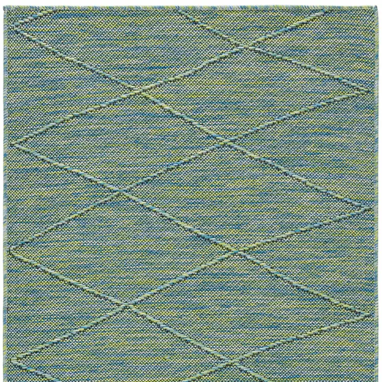 8' Blue And Green Geometric Indoor Outdoor Runner Rug