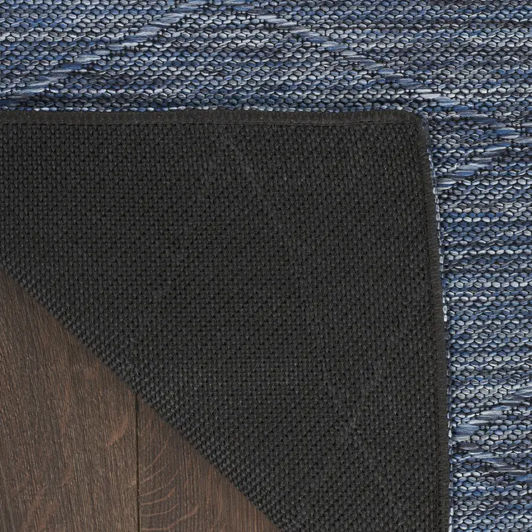 8' Navy Blue And Ivory Geometric Indoor Outdoor Runner Rug