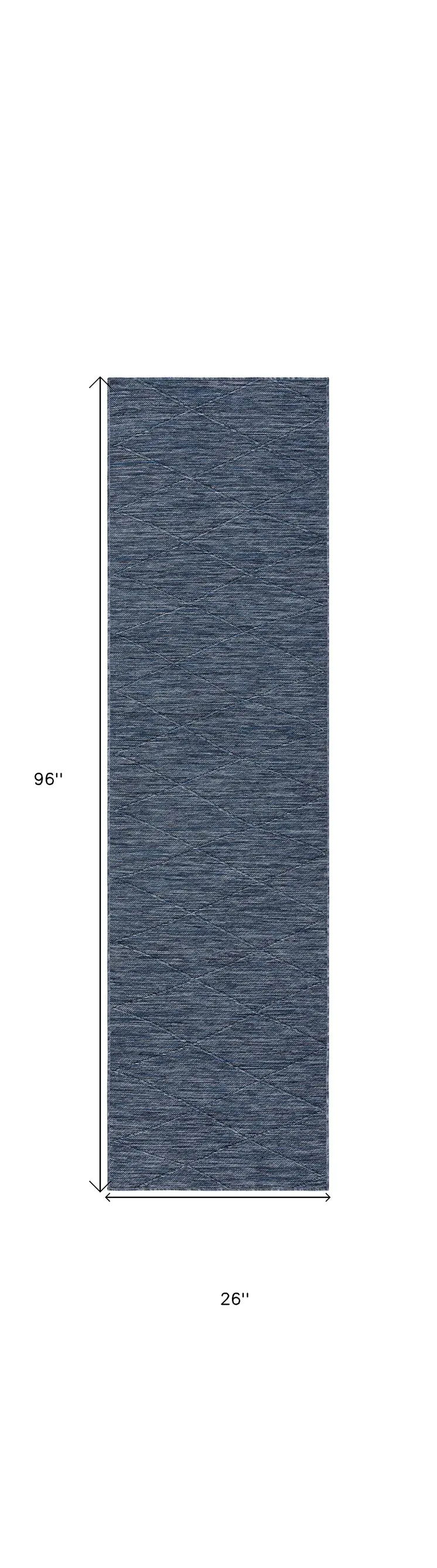 8' Navy Blue And Ivory Geometric Indoor Outdoor Runner Rug
