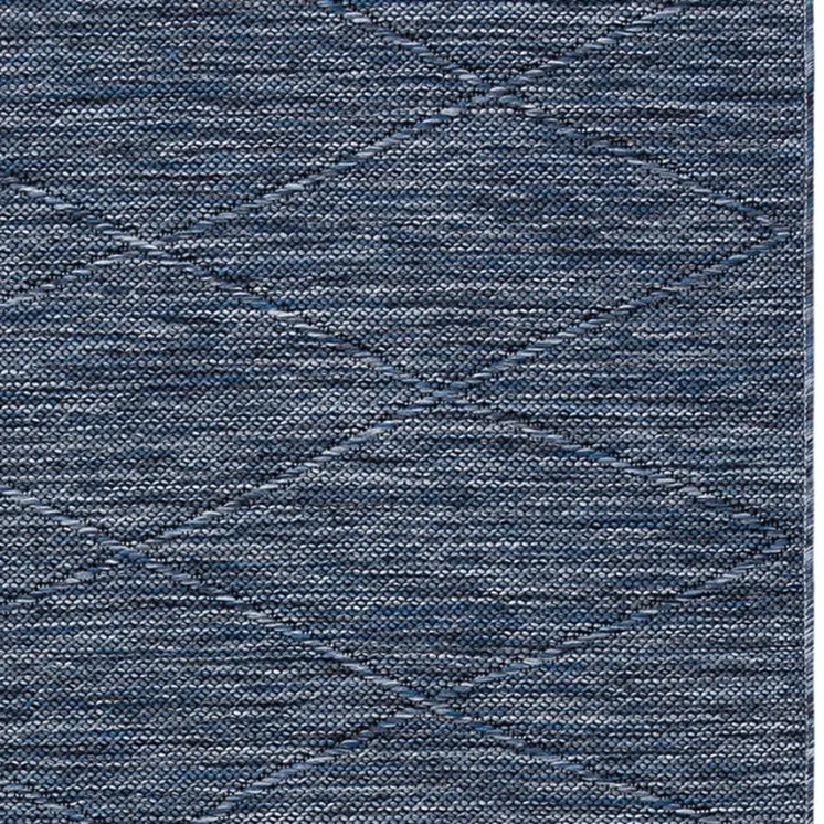 8' Navy Blue And Ivory Geometric Indoor Outdoor Runner Rug