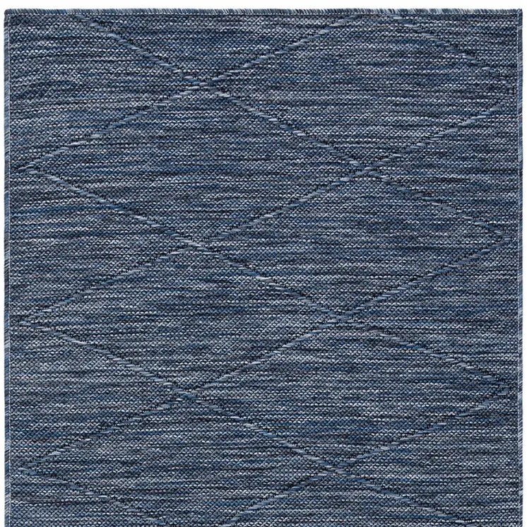 8' Navy Blue And Ivory Geometric Indoor Outdoor Runner Rug