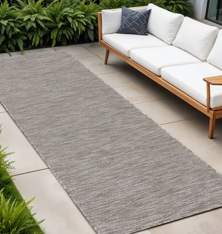 8' Gray And Light Gray Geometric Indoor Outdoor Runner Rug