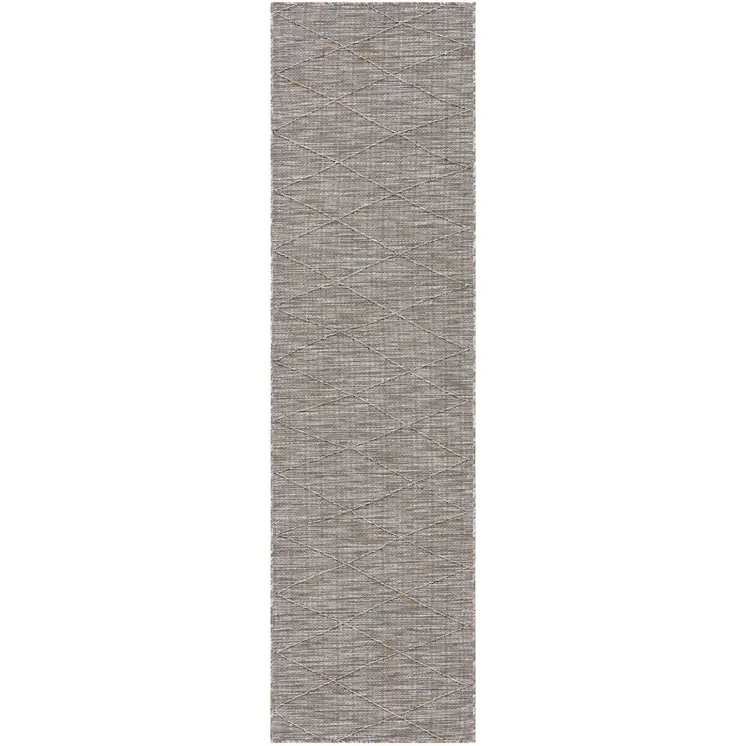 8' Gray And Light Gray Geometric Indoor Outdoor Runner Rug