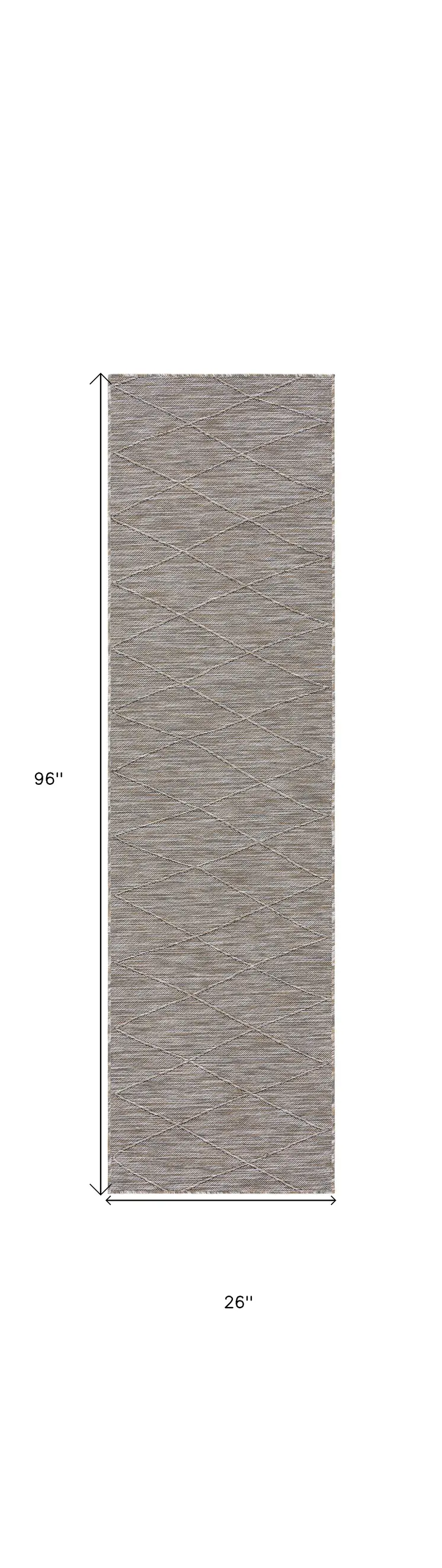8' Gray And Light Gray Geometric Indoor Outdoor Runner Rug