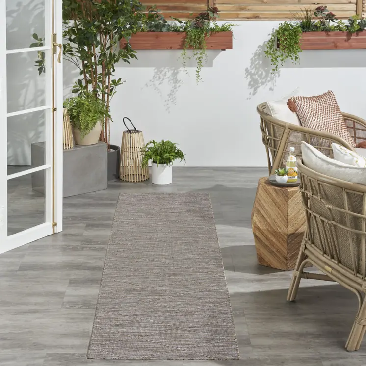 8' Gray And Light Gray Geometric Indoor Outdoor Runner Rug