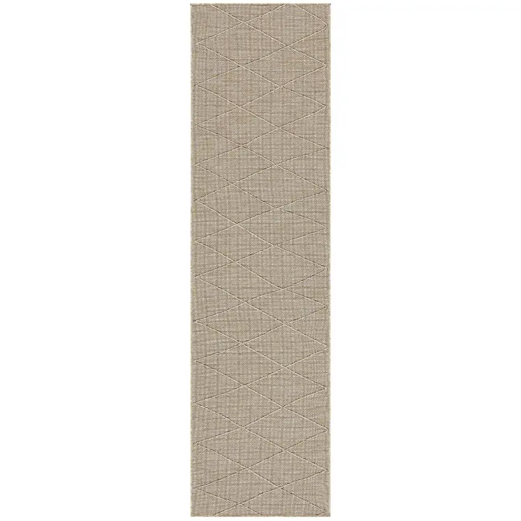 8' Natural And Light Brown Geometric Indoor Outdoor Runner Rug